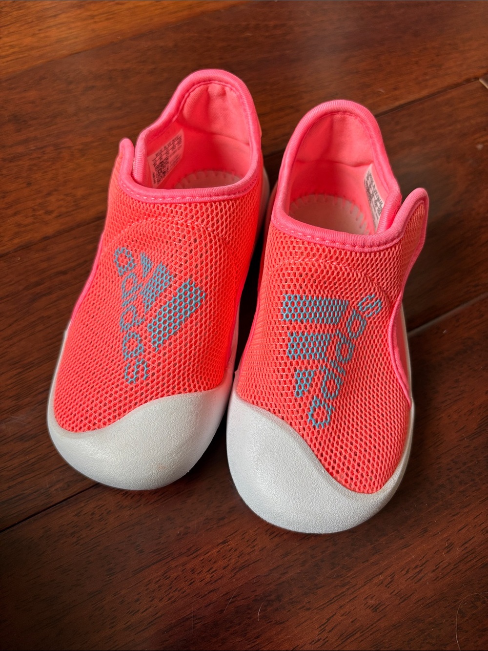 adidas Kids Neon Coral Slip-On Mesh Water Shoes